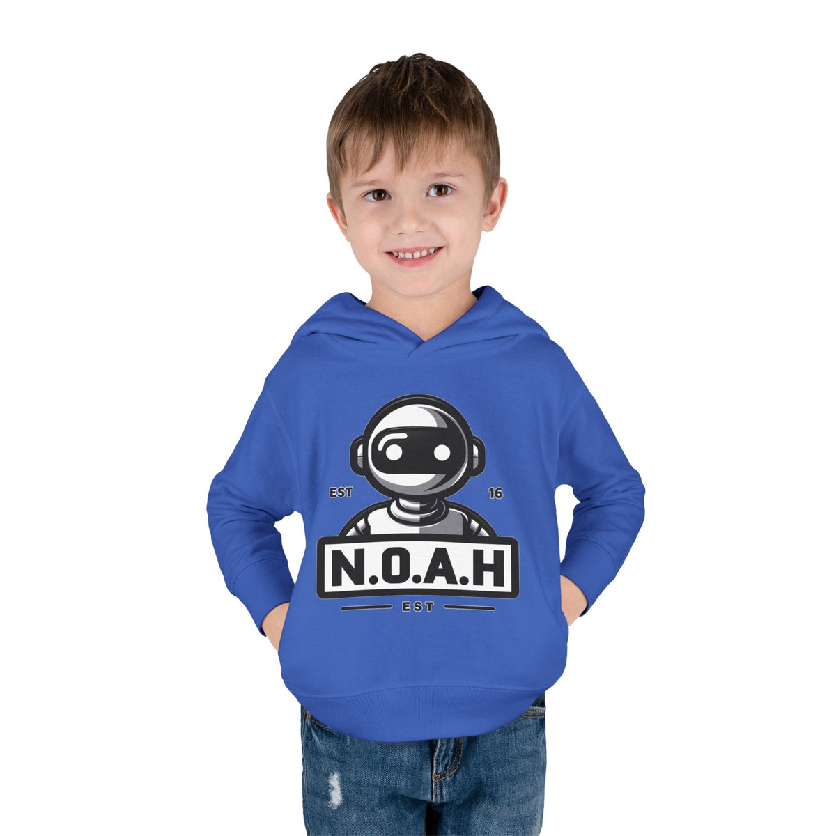 N.O.A.H™ Robot Kids Hoodie — Toddler Pullover with Logo front & Back 'Nation of All Humans' Graphic