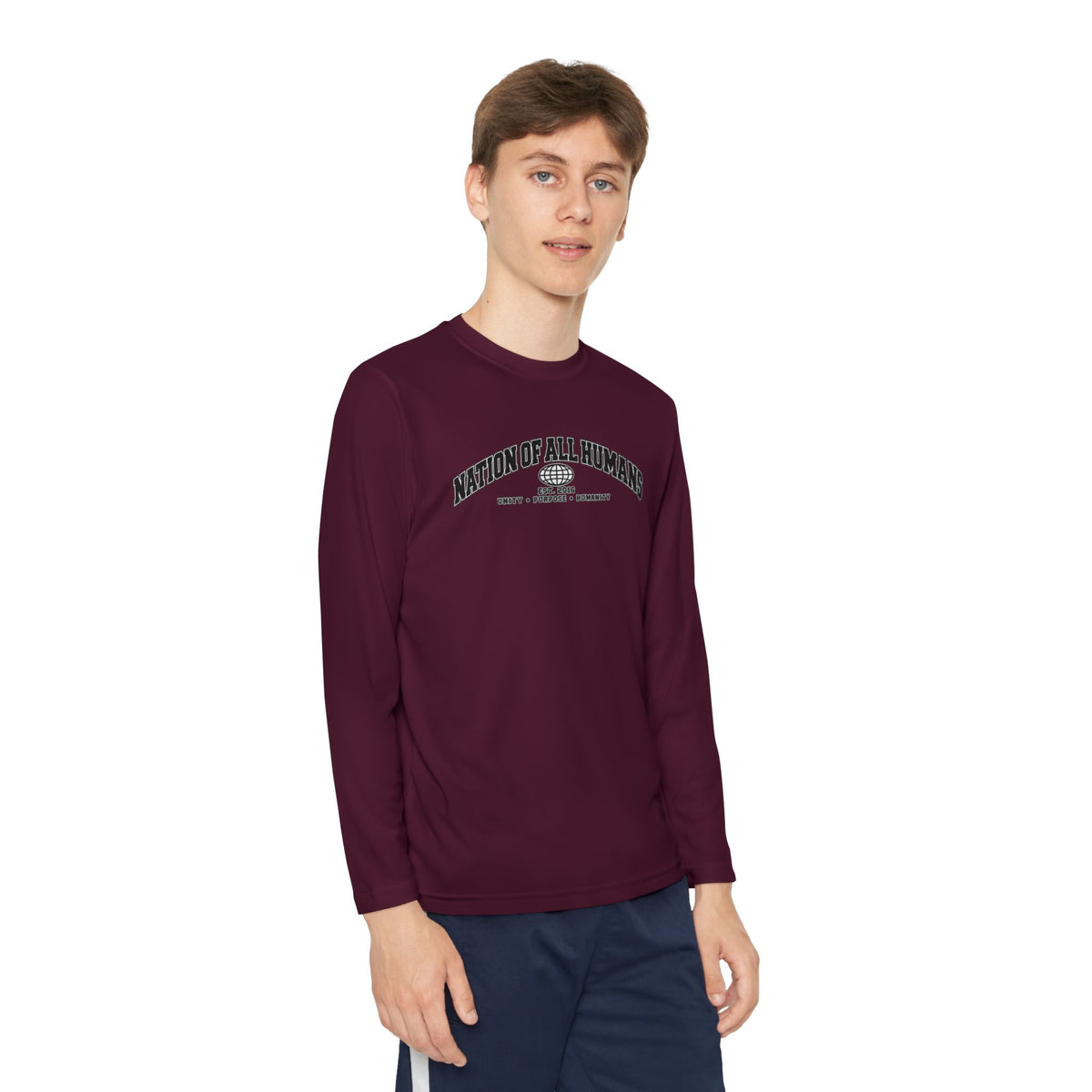 Youth Long Sleeve Tee — Nation of All Humans™ Team Number 26 Personalized Back print