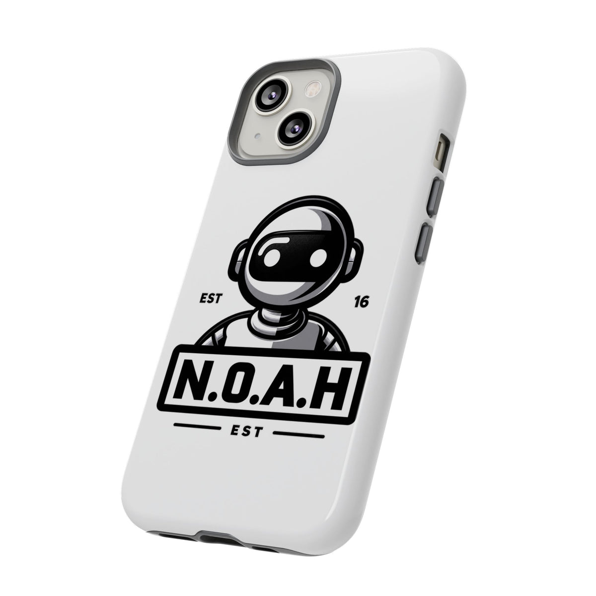 N.O.A.H™ Robot Phone Case — Retro Monochrome Tech Logo Protective Case