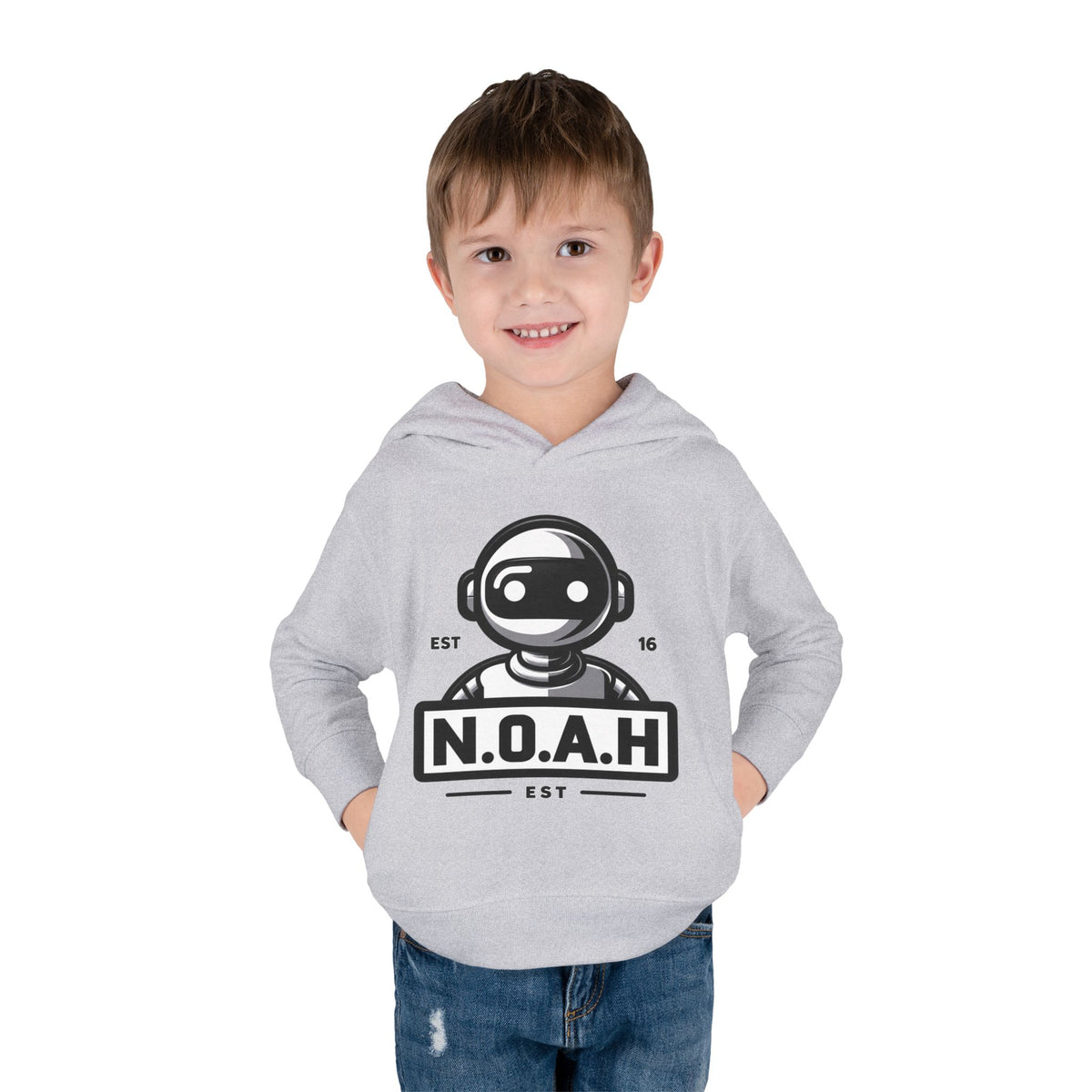 N.O.A.H™ Robot Kids Hoodie — Toddler Pullover with Logo front & Back 'Nation of All Humans' Graphic
