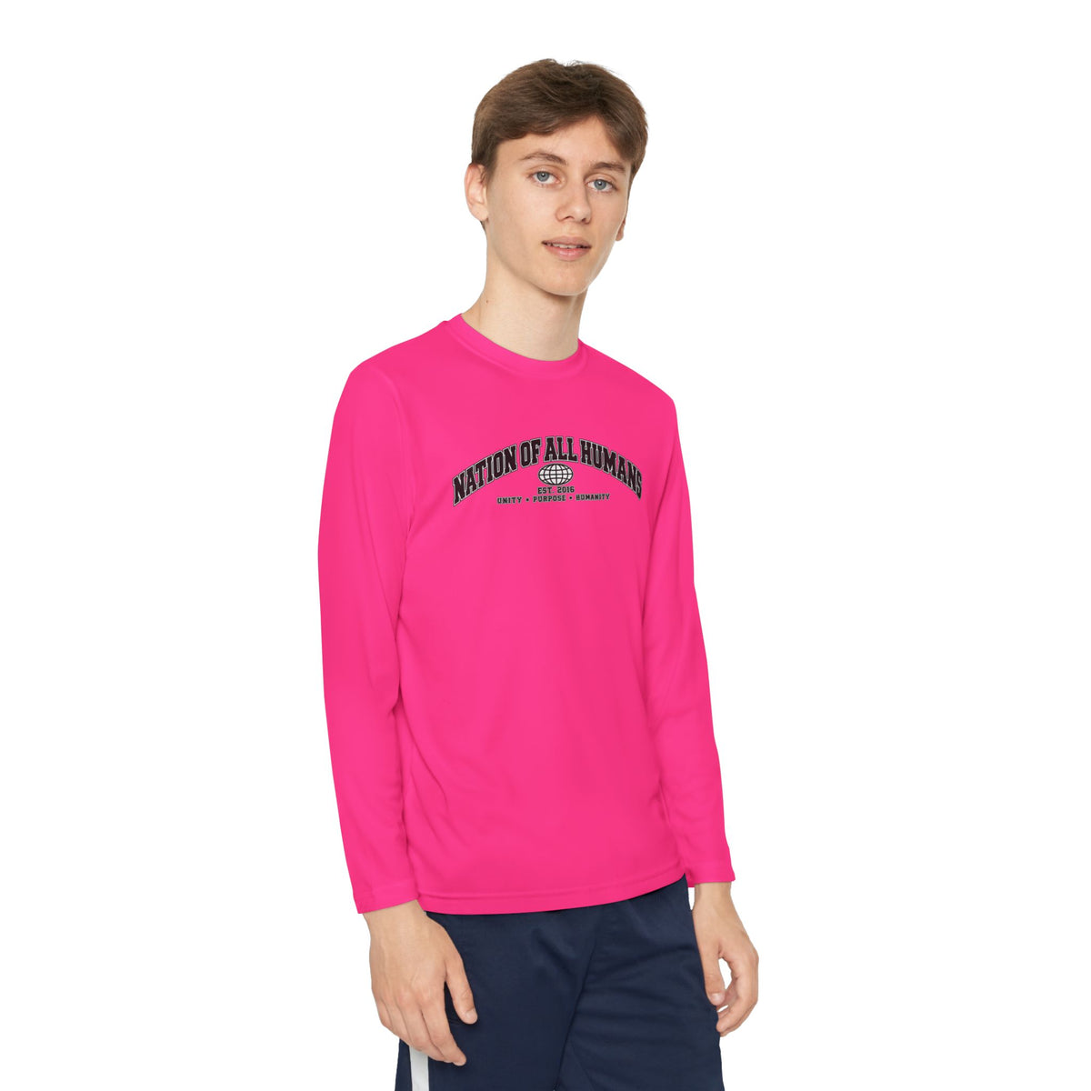 Youth Long Sleeve Tee — Nation of All Humans™ Team Number 26 Personalized Back print