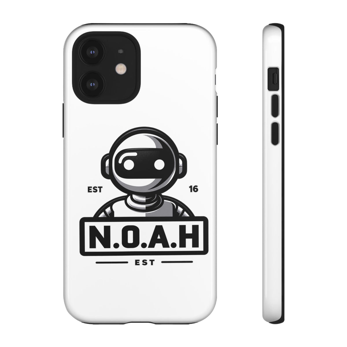 N.O.A.H™ Robot Phone Case — Retro Monochrome Tech Logo Protective Case