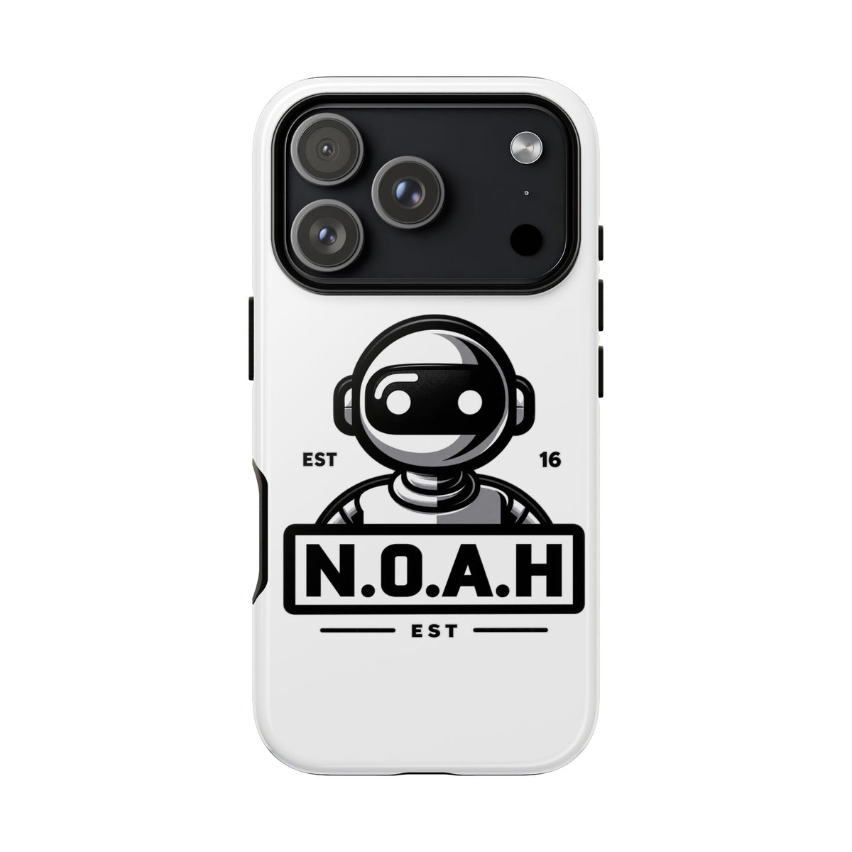 N.O.A.H™ Robot Phone Case — Retro Monochrome Tech Logo Protective Case