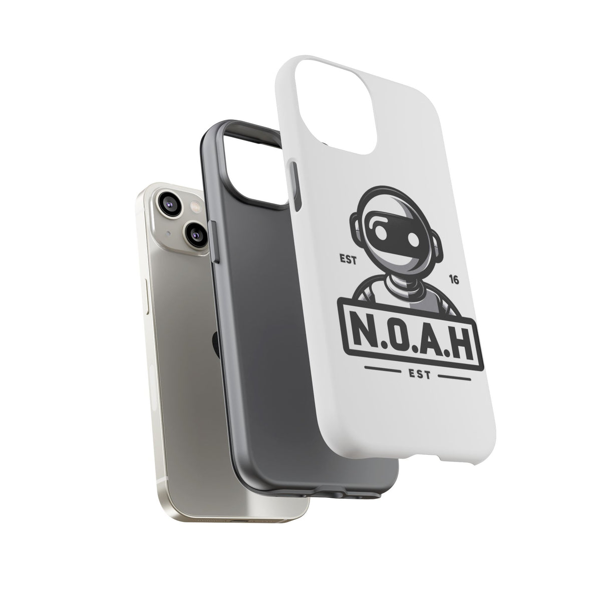N.O.A.H™ Robot Phone Case — Retro Monochrome Tech Logo Protective Case
