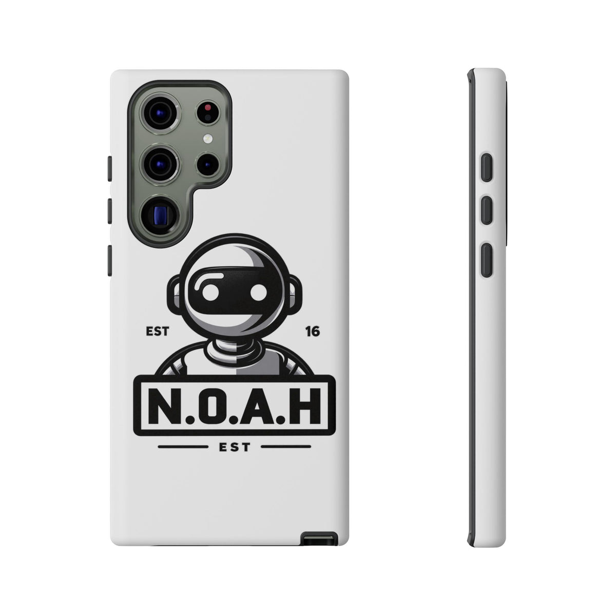 N.O.A.H™ Robot Phone Case — Retro Monochrome Tech Logo Protective Case