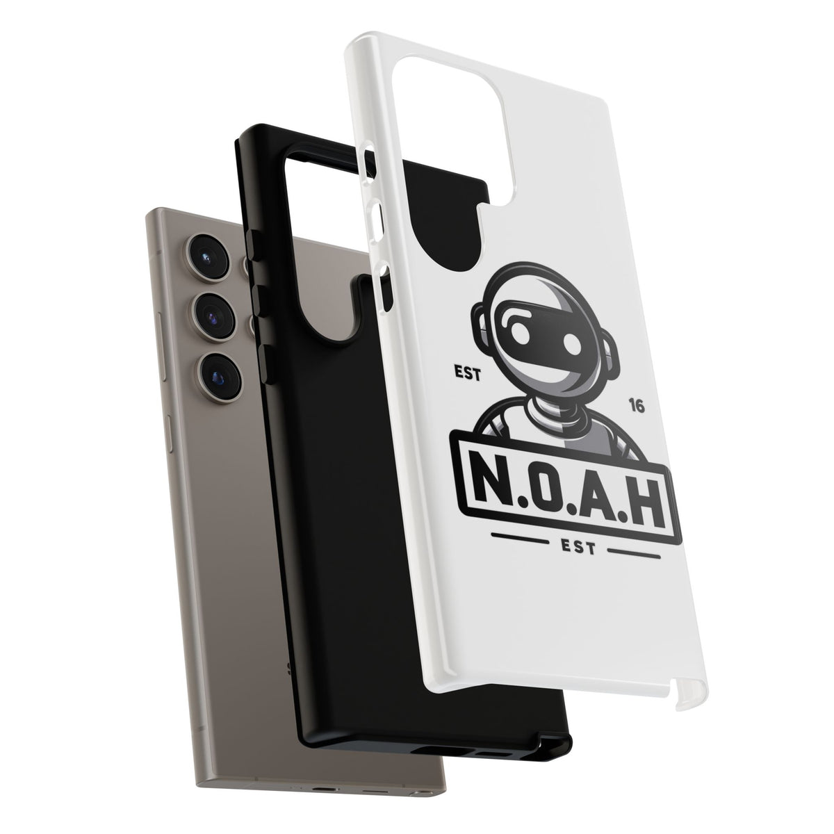 N.O.A.H™ Robot Phone Case — Retro Monochrome Tech Logo Protective Case