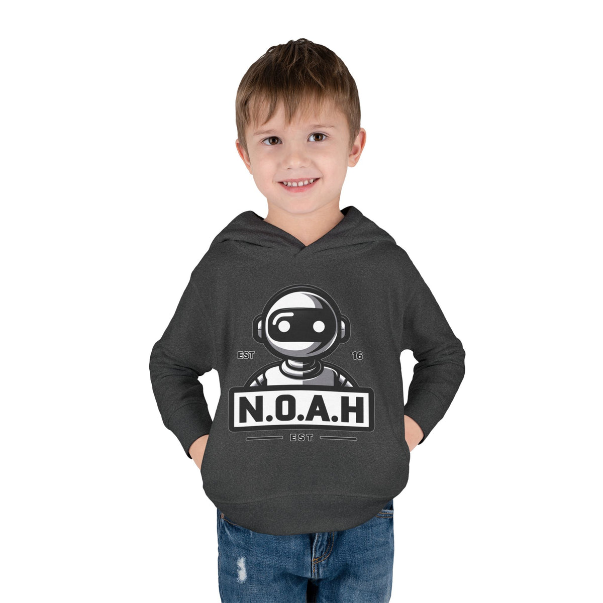 N.O.A.H™ Robot Kids Hoodie — Toddler Pullover with Logo front & Back 'Nation of All Humans' Graphic
