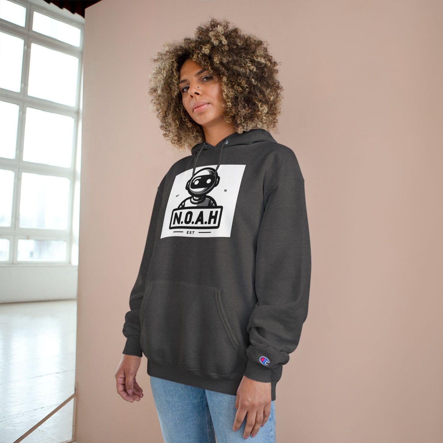N.O.A.H™ Robot Head Hoodie — Vintage Space Logo Champion Pullover