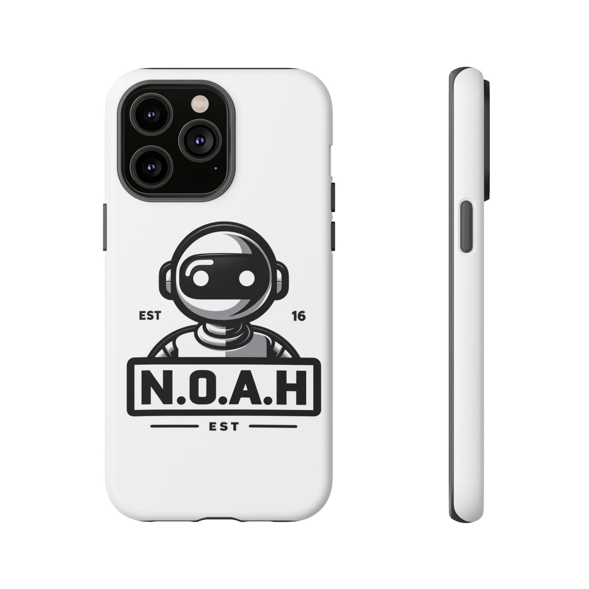 N.O.A.H™ Robot Phone Case — Retro Monochrome Tech Logo Protective Case
