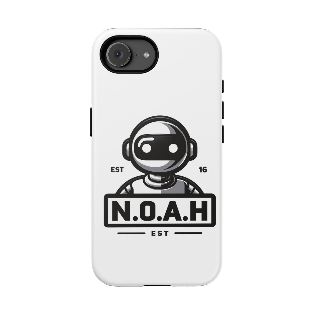 N.O.A.H™ Robot Phone Case — Retro Monochrome Tech Logo Protective Case