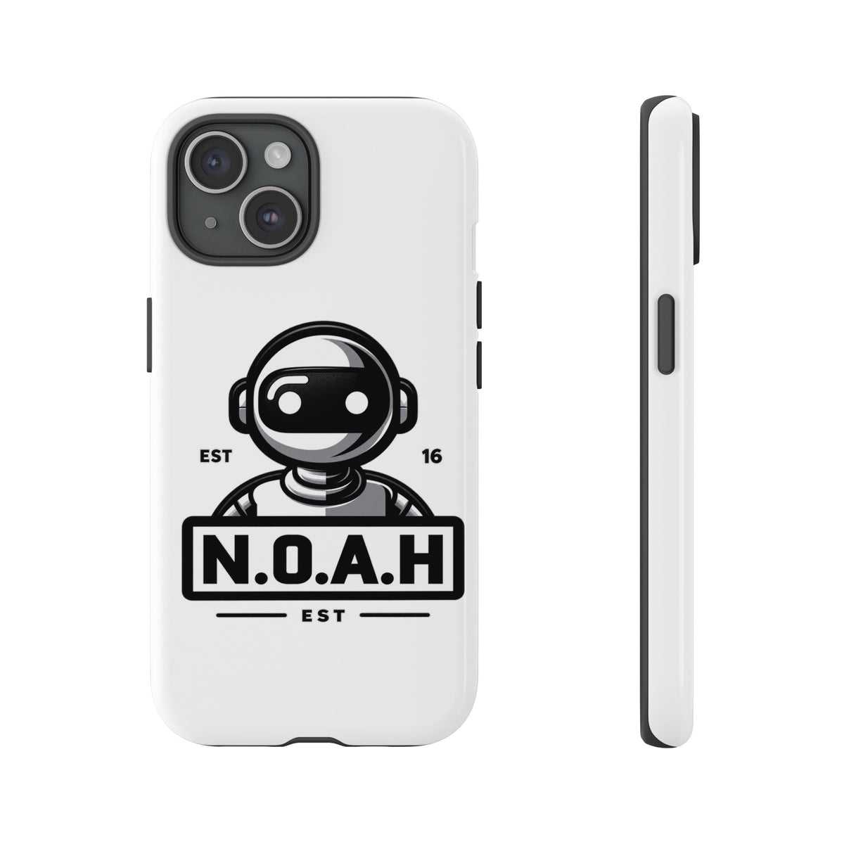 N.O.A.H™ Robot Phone Case — Retro Monochrome Tech Logo Protective Case