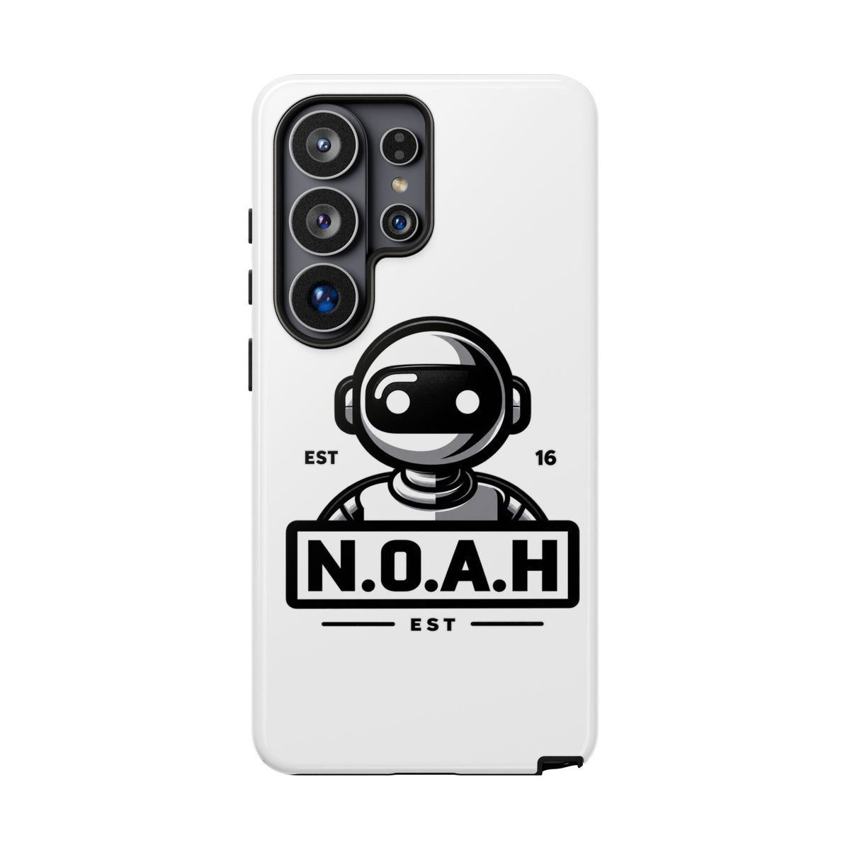 N.O.A.H™ Robot Phone Case — Retro Monochrome Tech Logo Protective Case