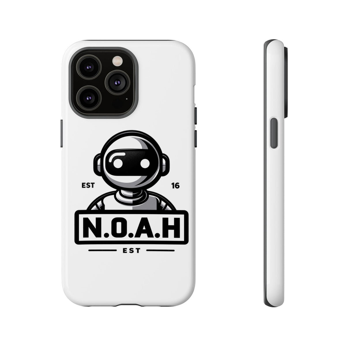 N.O.A.H™ Robot Phone Case — Retro Monochrome Tech Logo Protective Case