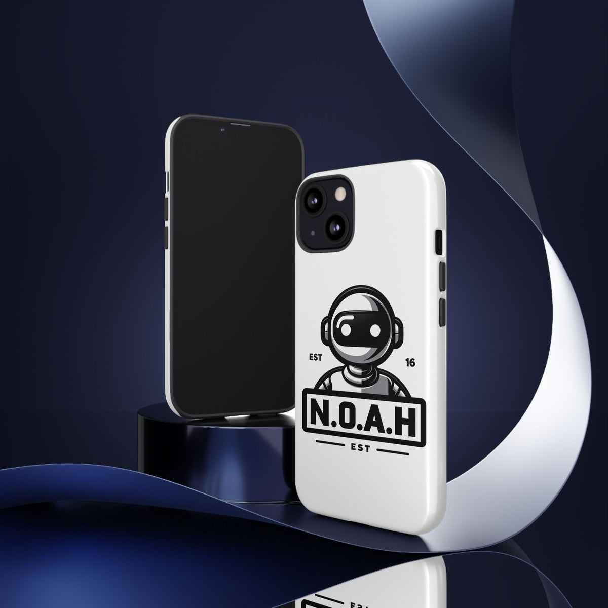 N.O.A.H™ Robot Phone Case — Retro Monochrome Tech Logo Protective Case