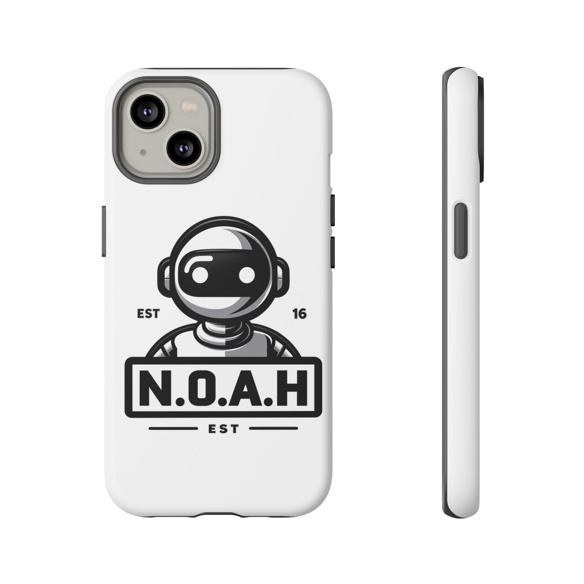 N.O.A.H™ Robot Phone Case — Retro Monochrome Tech Logo Protective Case