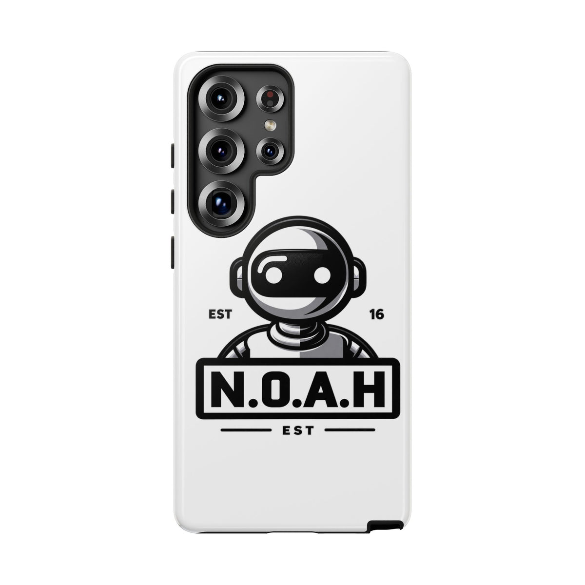 N.O.A.H™ Robot Phone Case — Retro Monochrome Tech Logo Protective Case