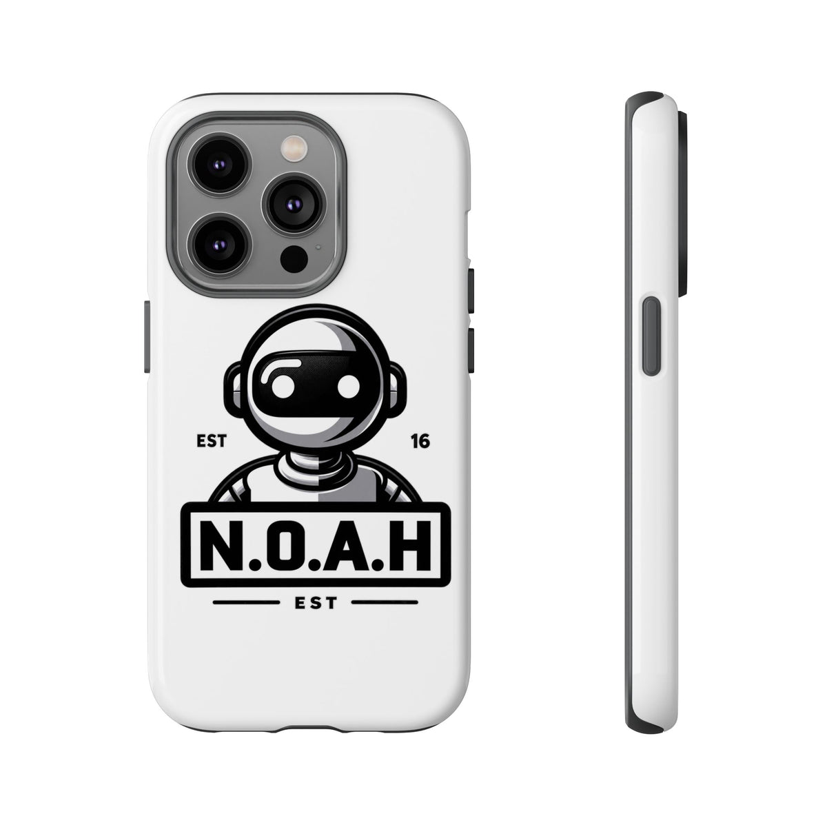 N.O.A.H™ Robot Phone Case — Retro Monochrome Tech Logo Protective Case