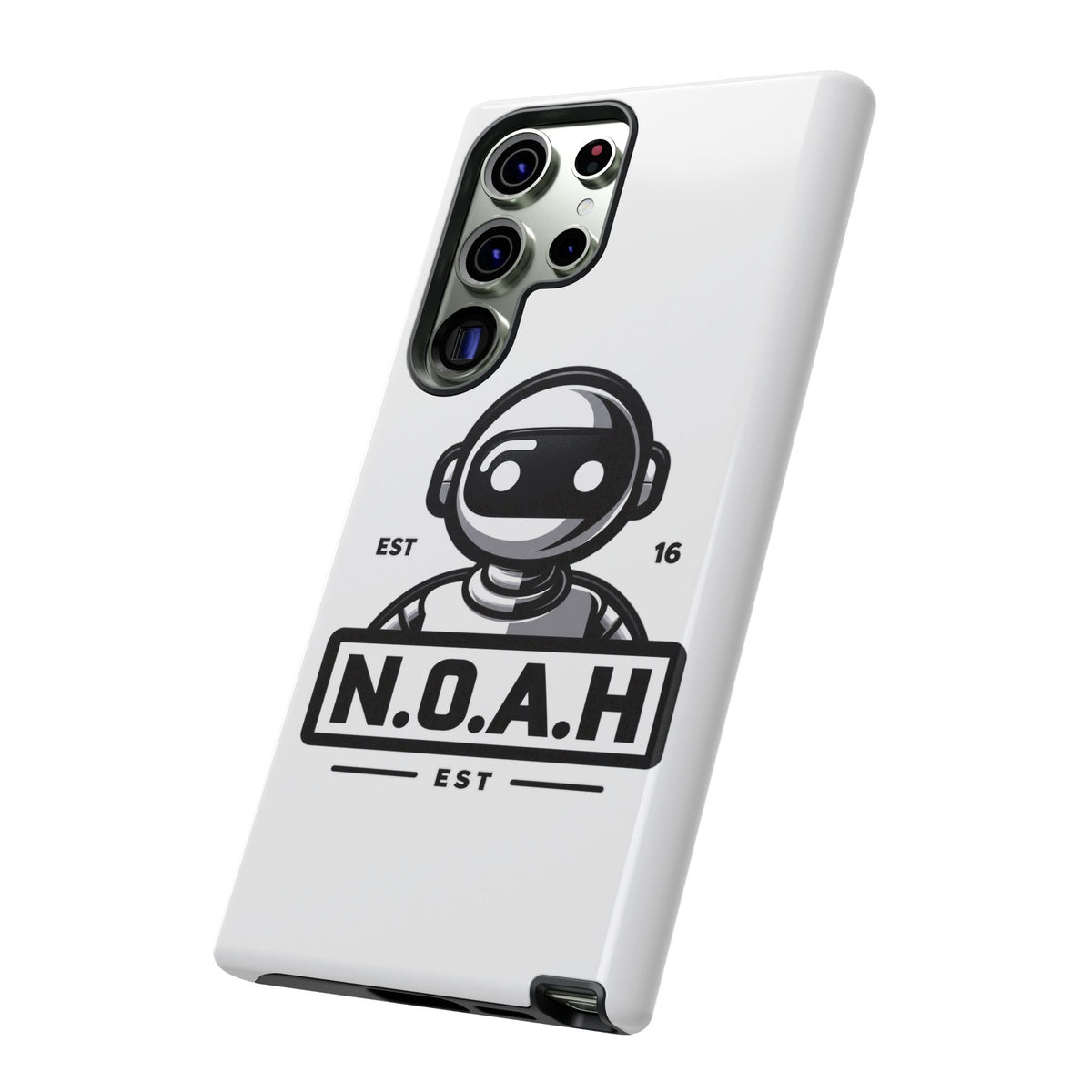 N.O.A.H™ Robot Phone Case — Retro Monochrome Tech Logo Protective Case