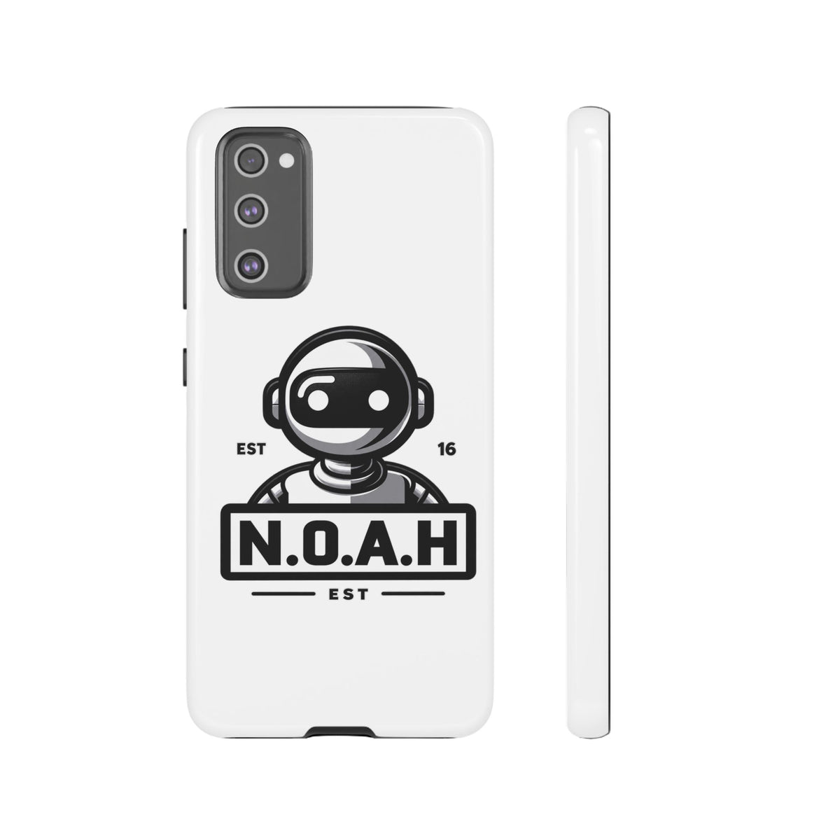 N.O.A.H™ Robot Phone Case — Retro Monochrome Tech Logo Protective Case