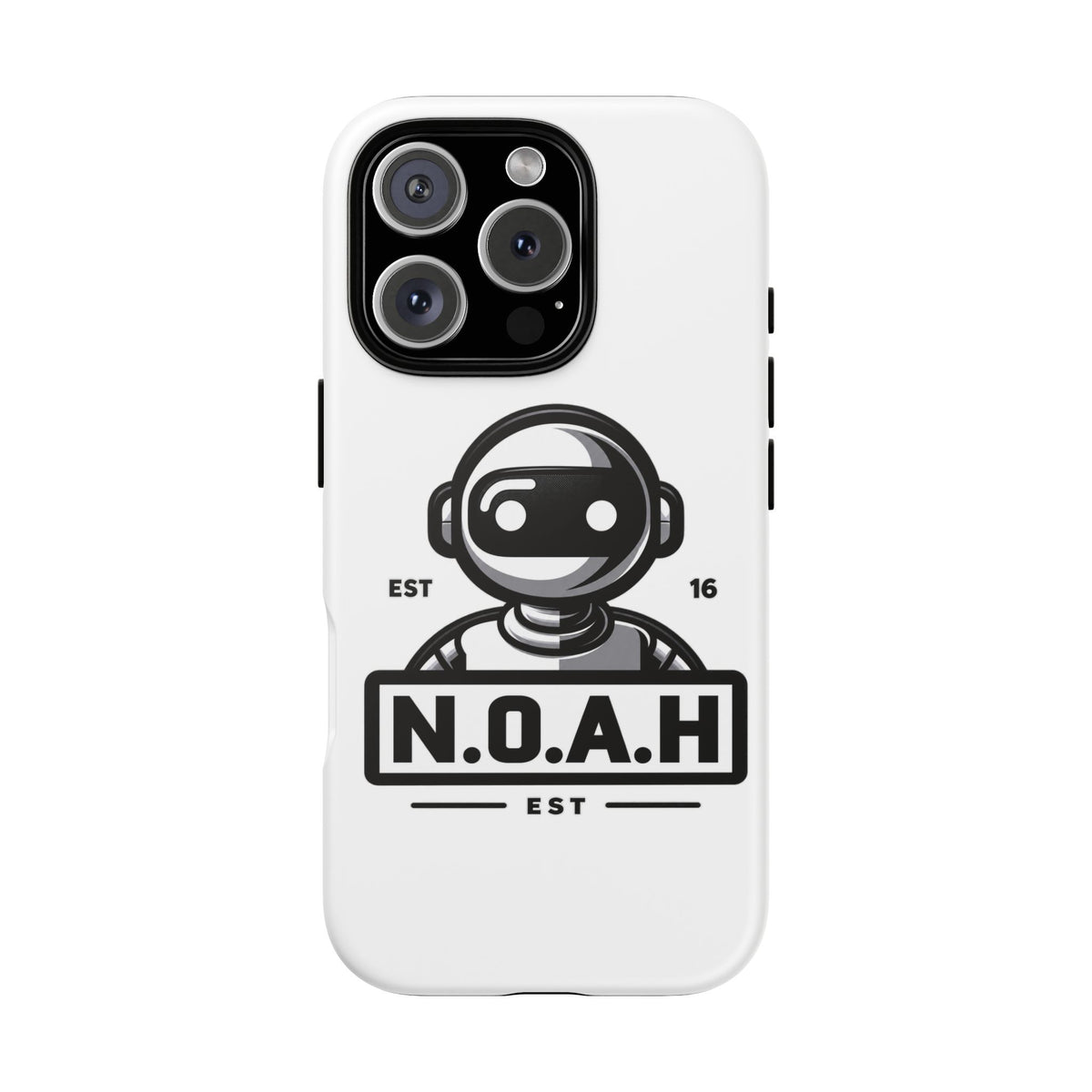 N.O.A.H™ Robot Phone Case — Retro Monochrome Tech Logo Protective Case