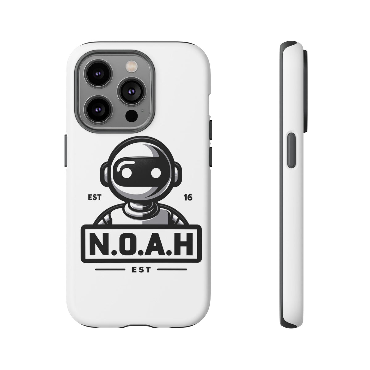 N.O.A.H™ Robot Phone Case — Retro Monochrome Tech Logo Protective Case