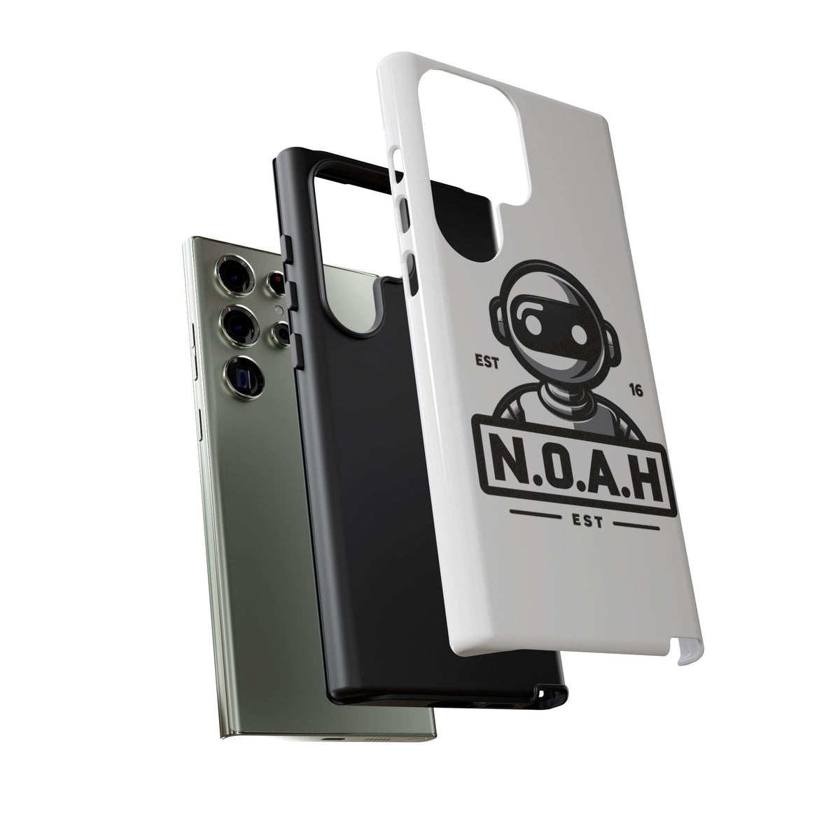 N.O.A.H™ Robot Phone Case — Retro Monochrome Tech Logo Protective Case