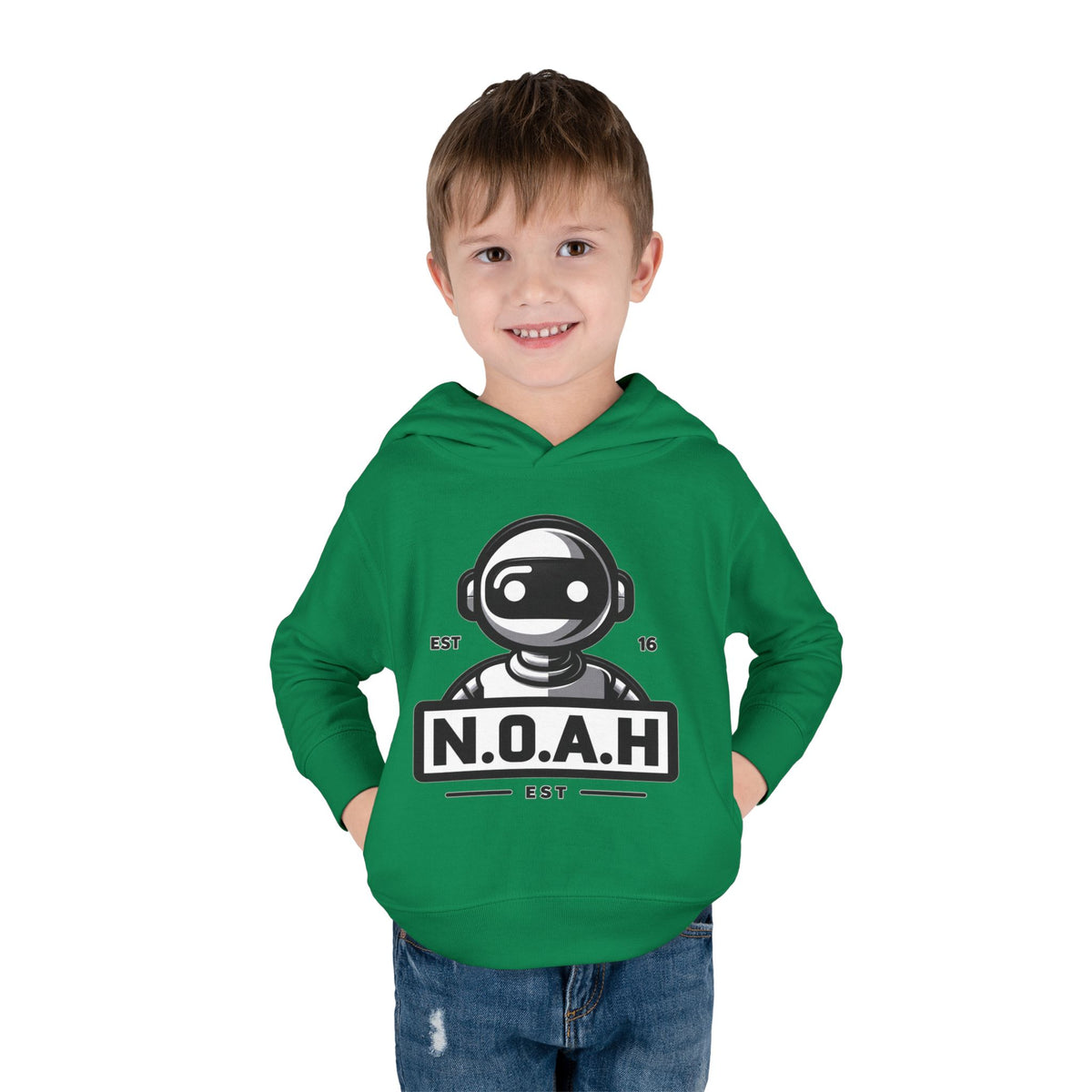 N.O.A.H™ Robot Kids Hoodie — Toddler Pullover with Logo front & Back 'Nation of All Humans' Graphic