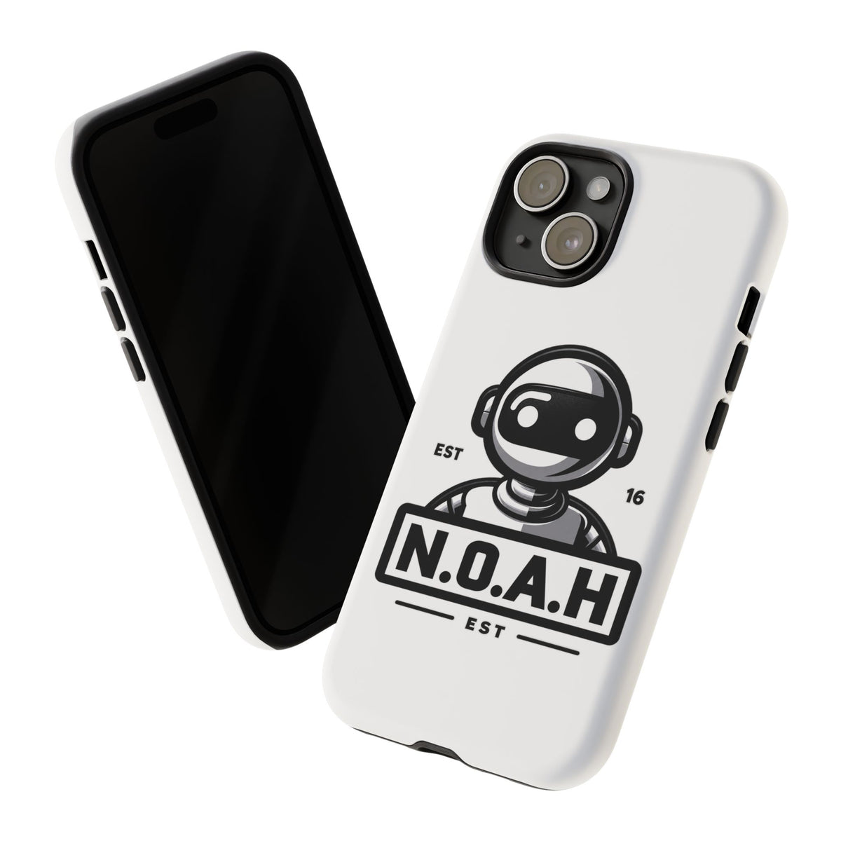 N.O.A.H™ Robot Phone Case — Retro Monochrome Tech Logo Protective Case