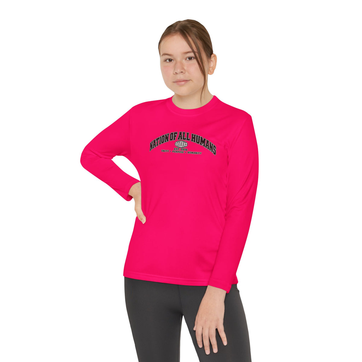 Youth Long Sleeve Tee — Nation of All Humans™ Team Number 26 Personalized Back print