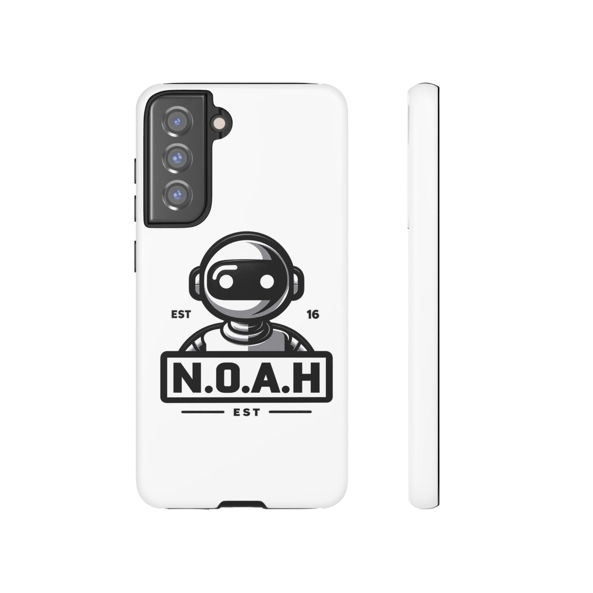 N.O.A.H™ Robot Phone Case — Retro Monochrome Tech Logo Protective Case