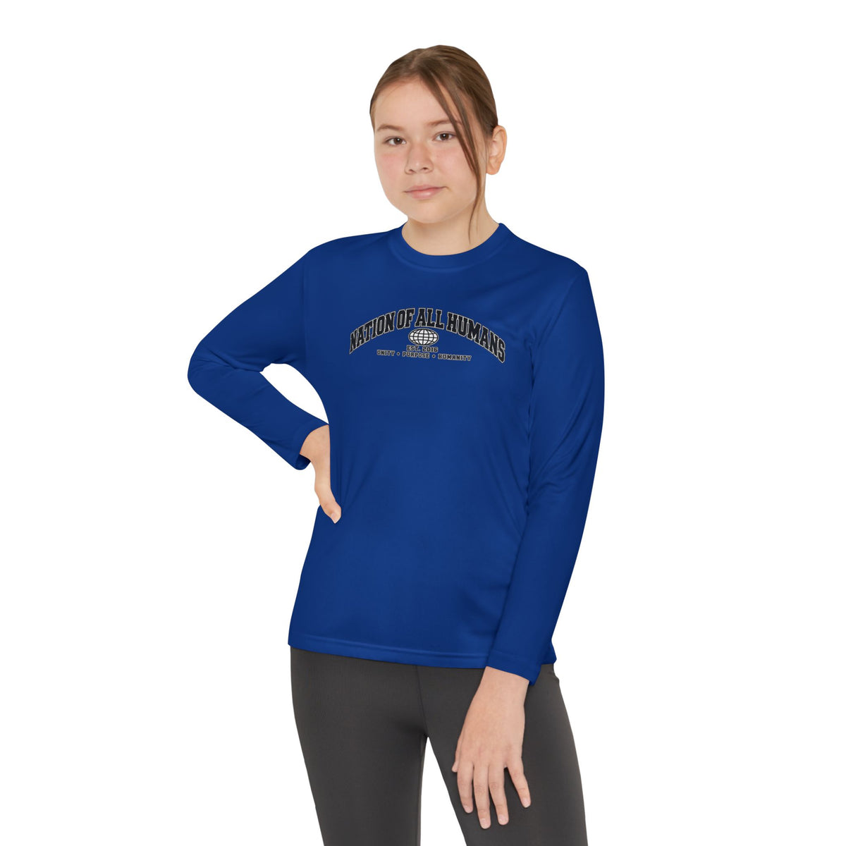 Youth Long Sleeve Tee — Nation of All Humans™ Team Number 26 Personalized Back print