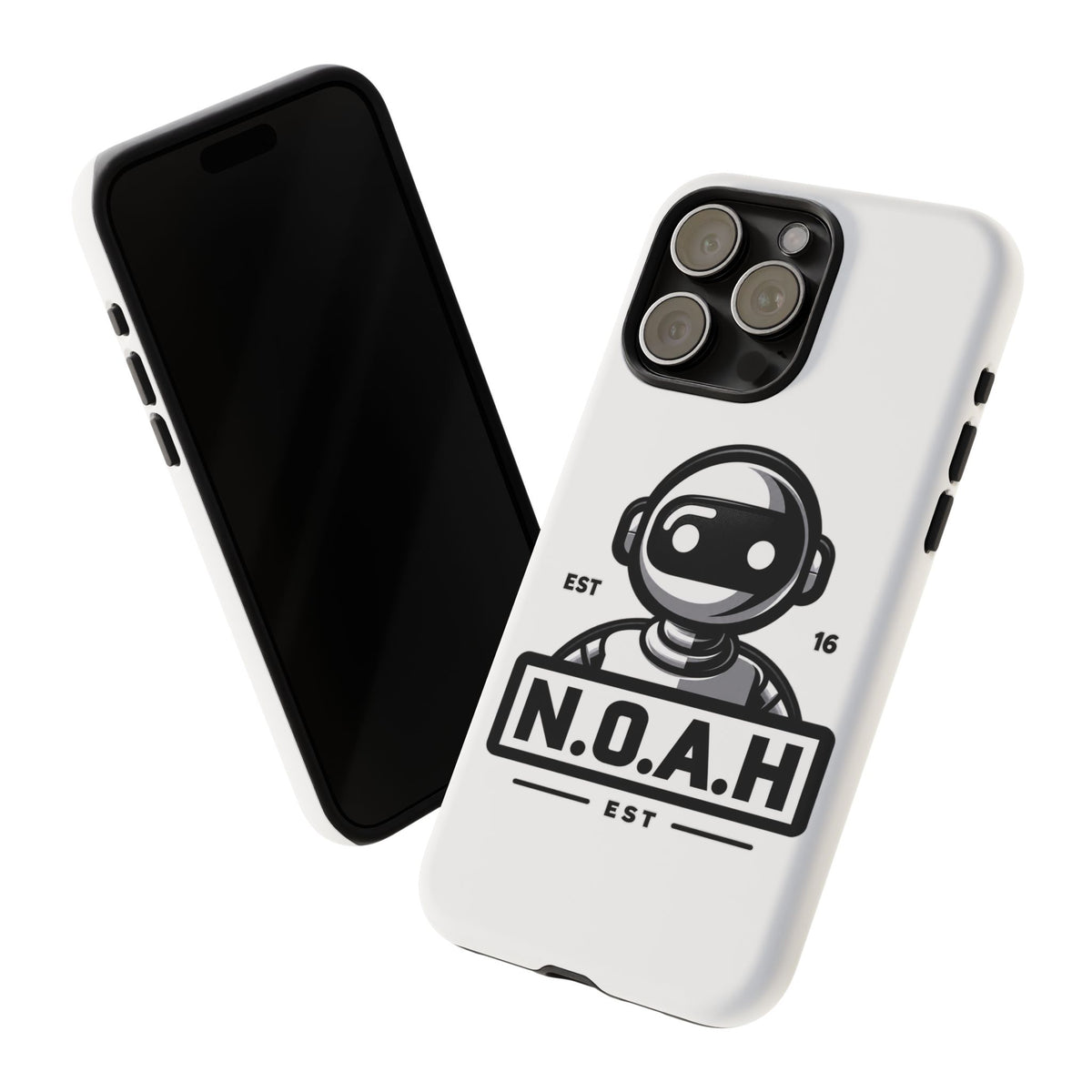 N.O.A.H™ Robot Phone Case — Retro Monochrome Tech Logo Protective Case