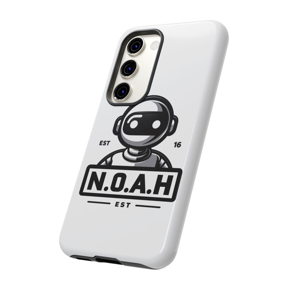 N.O.A.H™ Robot Phone Case — Retro Monochrome Tech Logo Protective Case