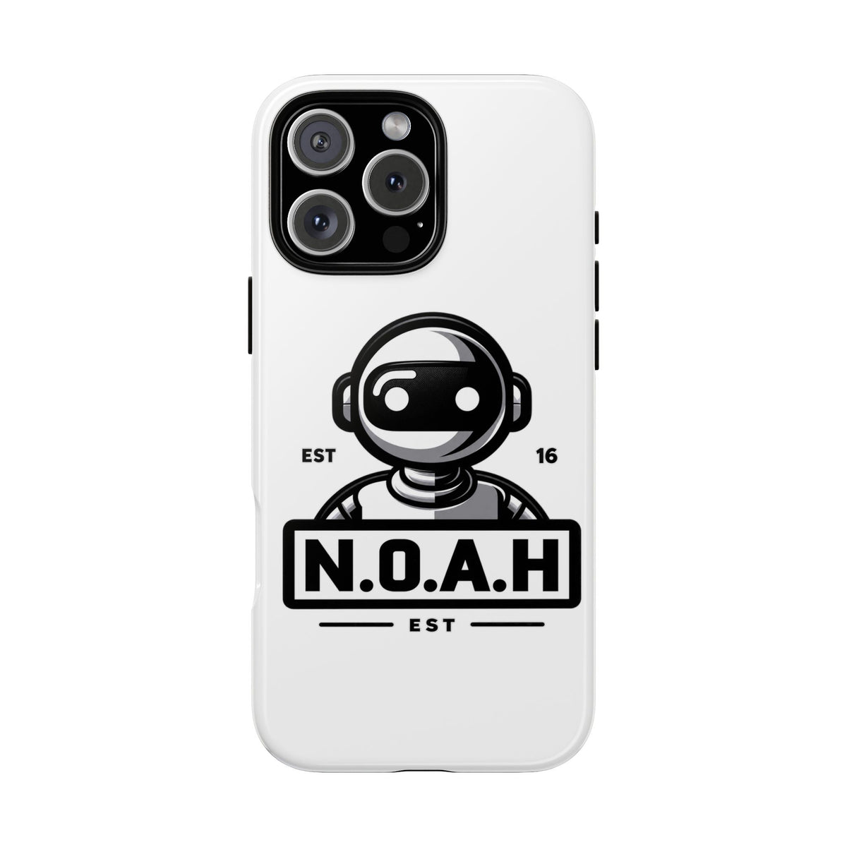 N.O.A.H™ Robot Phone Case — Retro Monochrome Tech Logo Protective Case