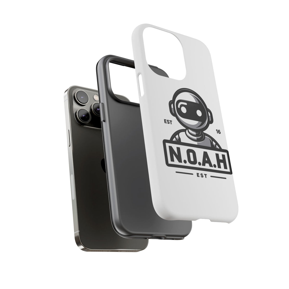 N.O.A.H™ Robot Phone Case — Retro Monochrome Tech Logo Protective Case