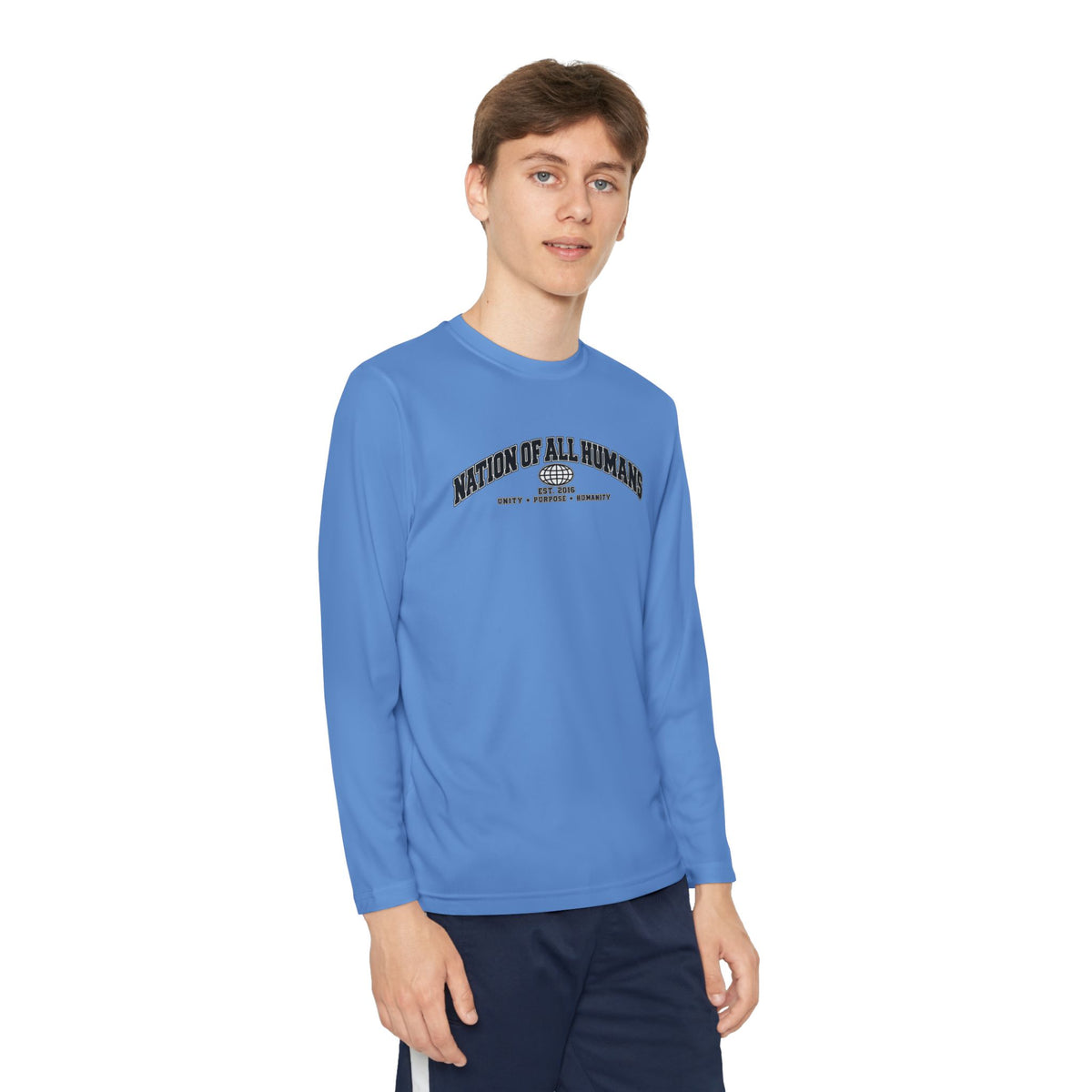 Youth Long Sleeve Tee — Nation of All Humans™ Team Number 26 Personalized Back print