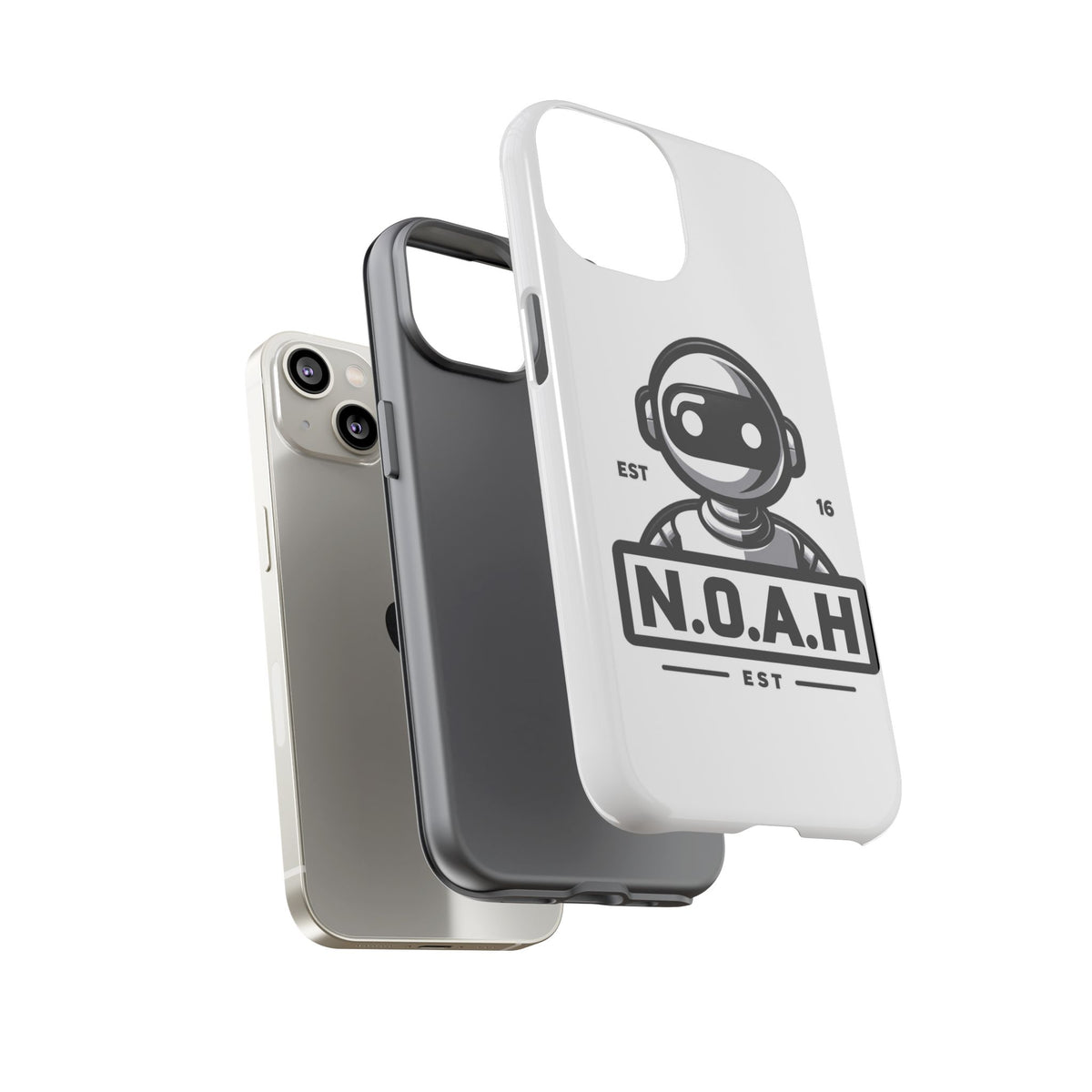 N.O.A.H™ Robot Phone Case — Retro Monochrome Tech Logo Protective Case