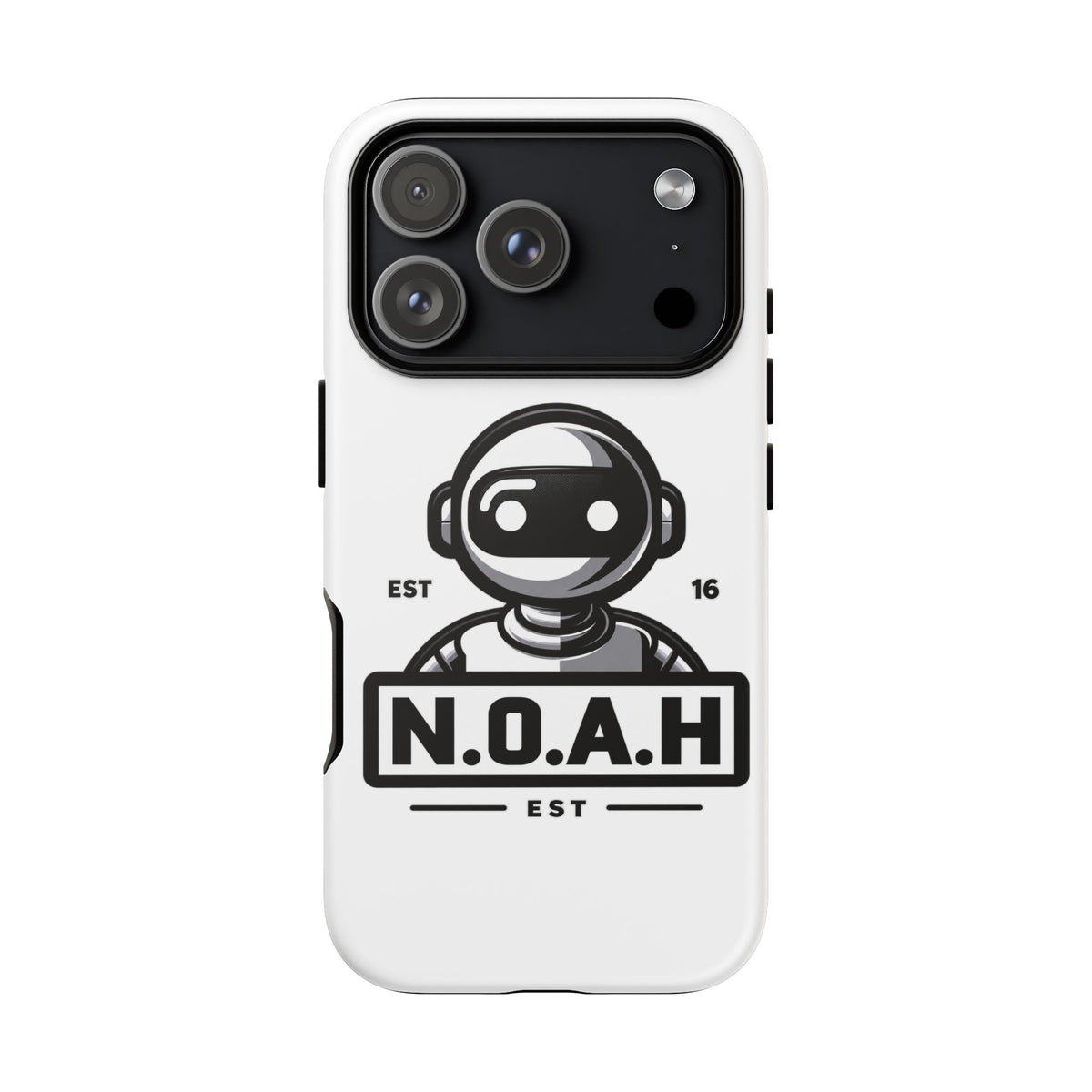 N.O.A.H™ Robot Phone Case — Retro Monochrome Tech Logo Protective Case