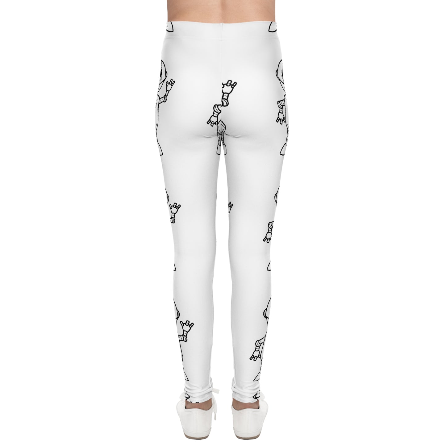 Youth N.O.A.H™ "FIRST" Robot Print Leggings — Cute Monochrome Space Robot Pattern