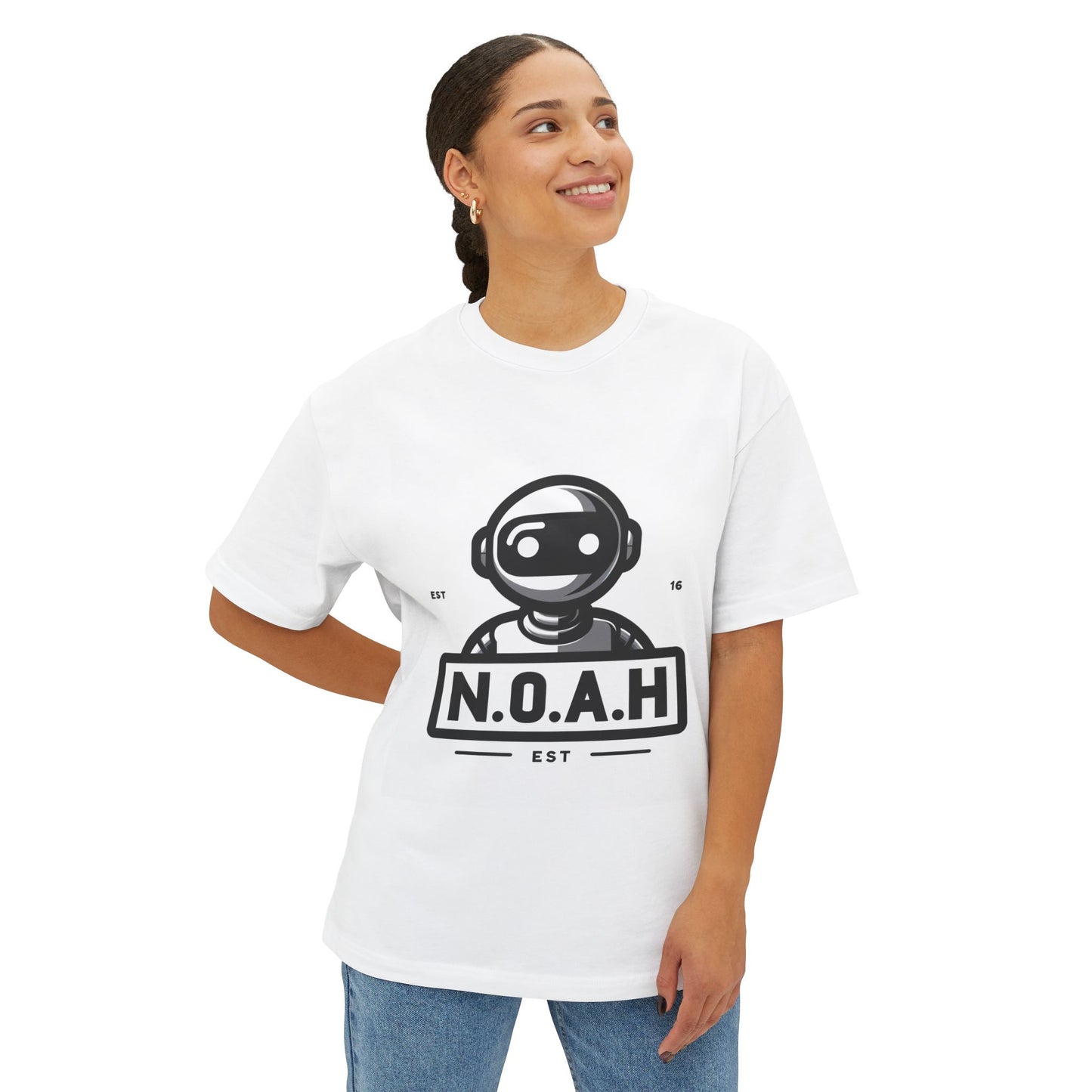 N.O.A.H™ Robot Logo Tee — Retro Space Graphic Boxy T‑Shirt