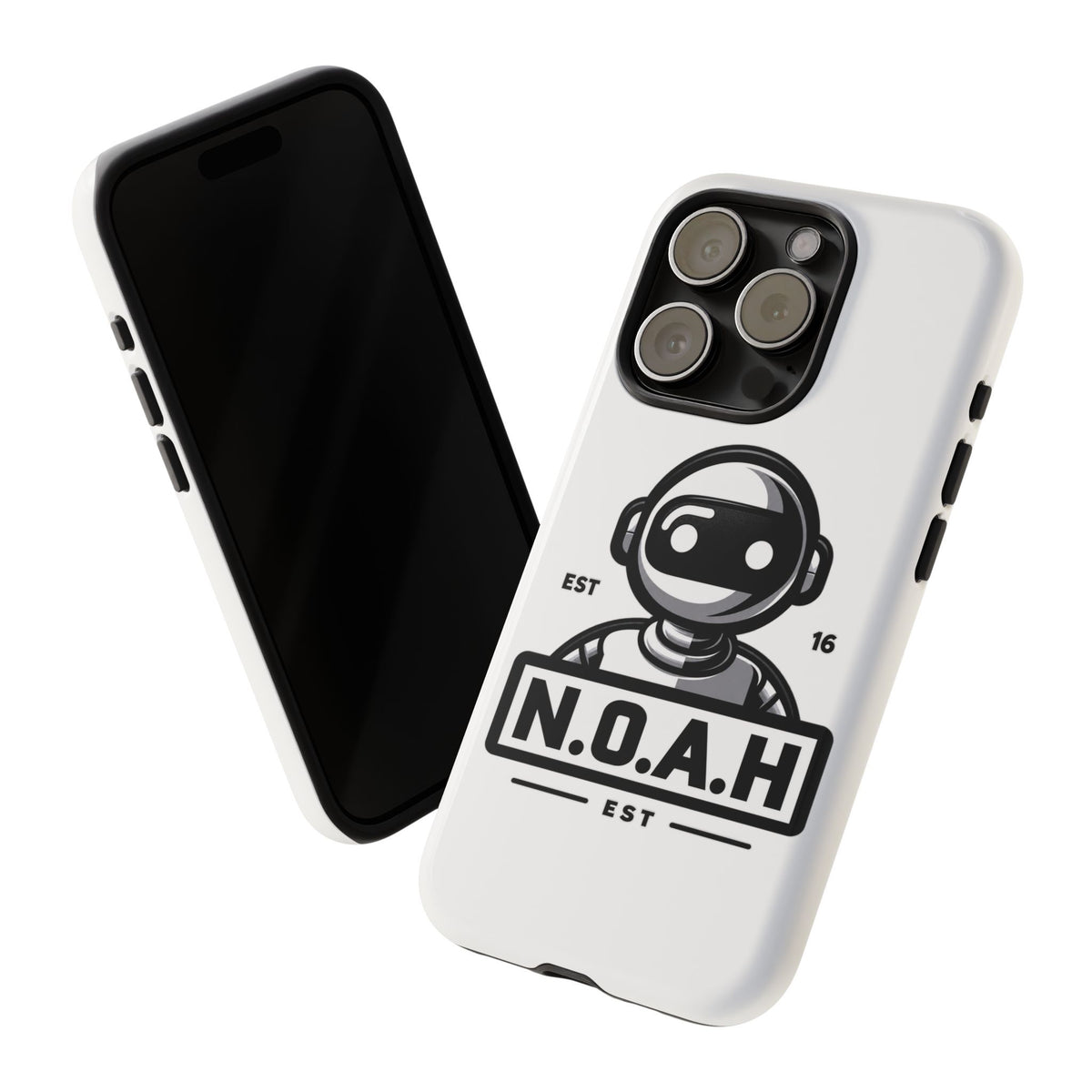N.O.A.H™ Robot Phone Case — Retro Monochrome Tech Logo Protective Case