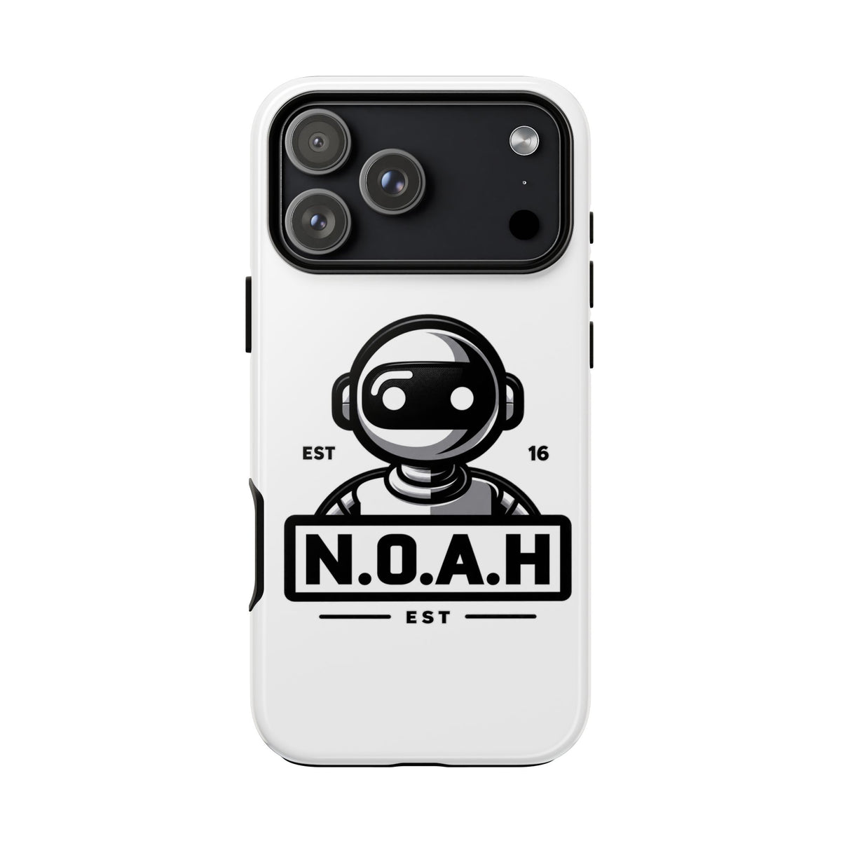 N.O.A.H™ Robot Phone Case — Retro Monochrome Tech Logo Protective Case