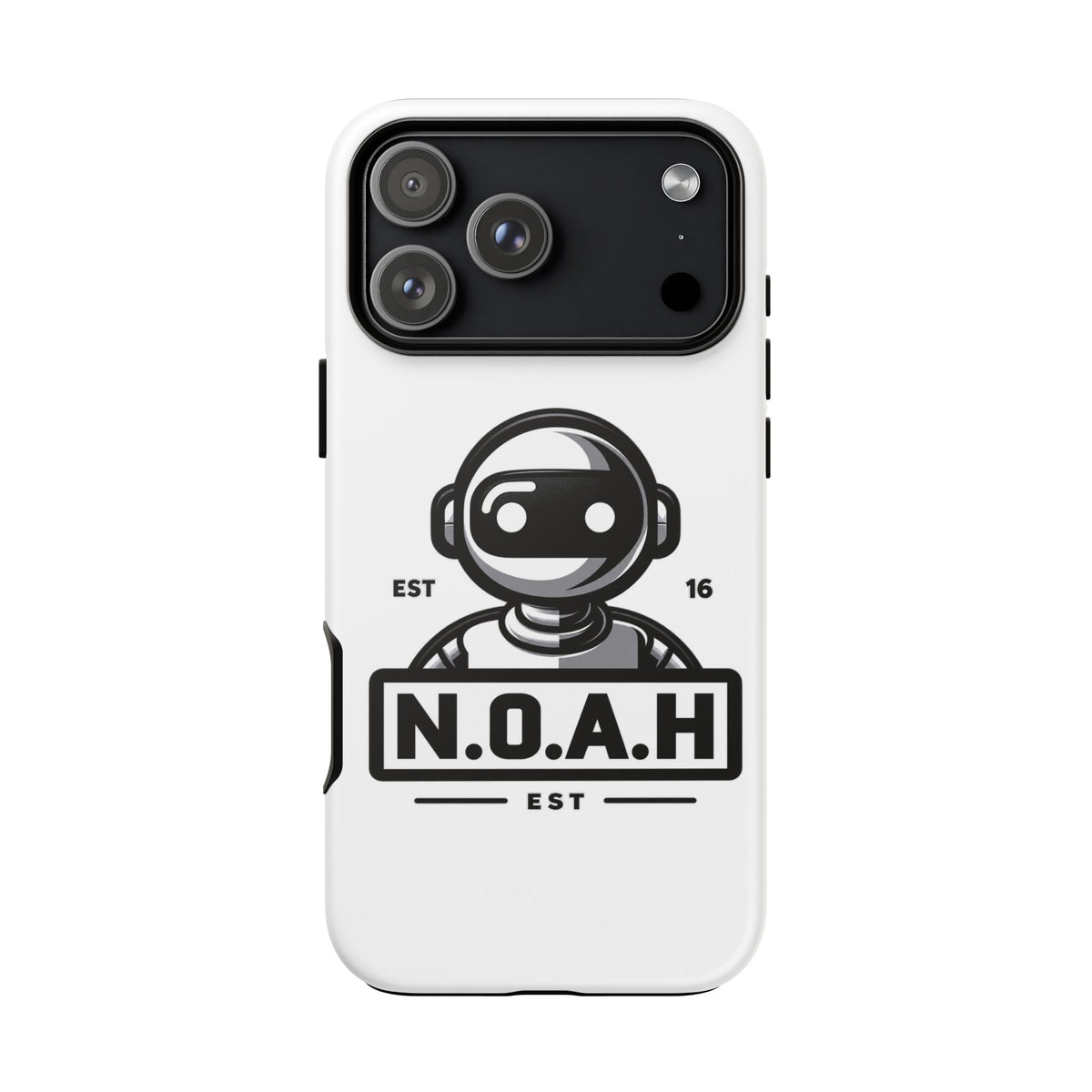 N.O.A.H™ Robot Phone Case — Retro Monochrome Tech Logo Protective Case