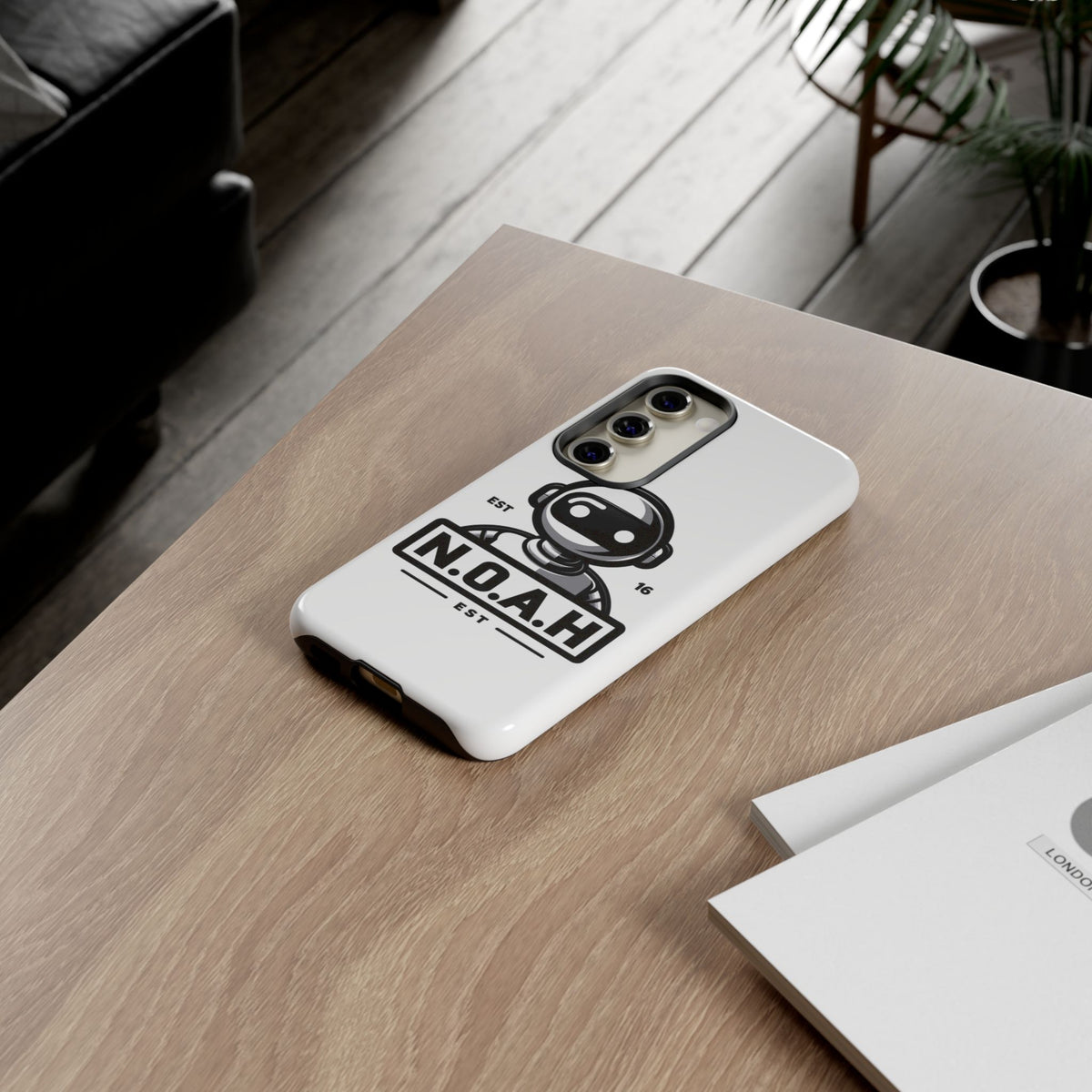 N.O.A.H™ Robot Phone Case — Retro Monochrome Tech Logo Protective Case