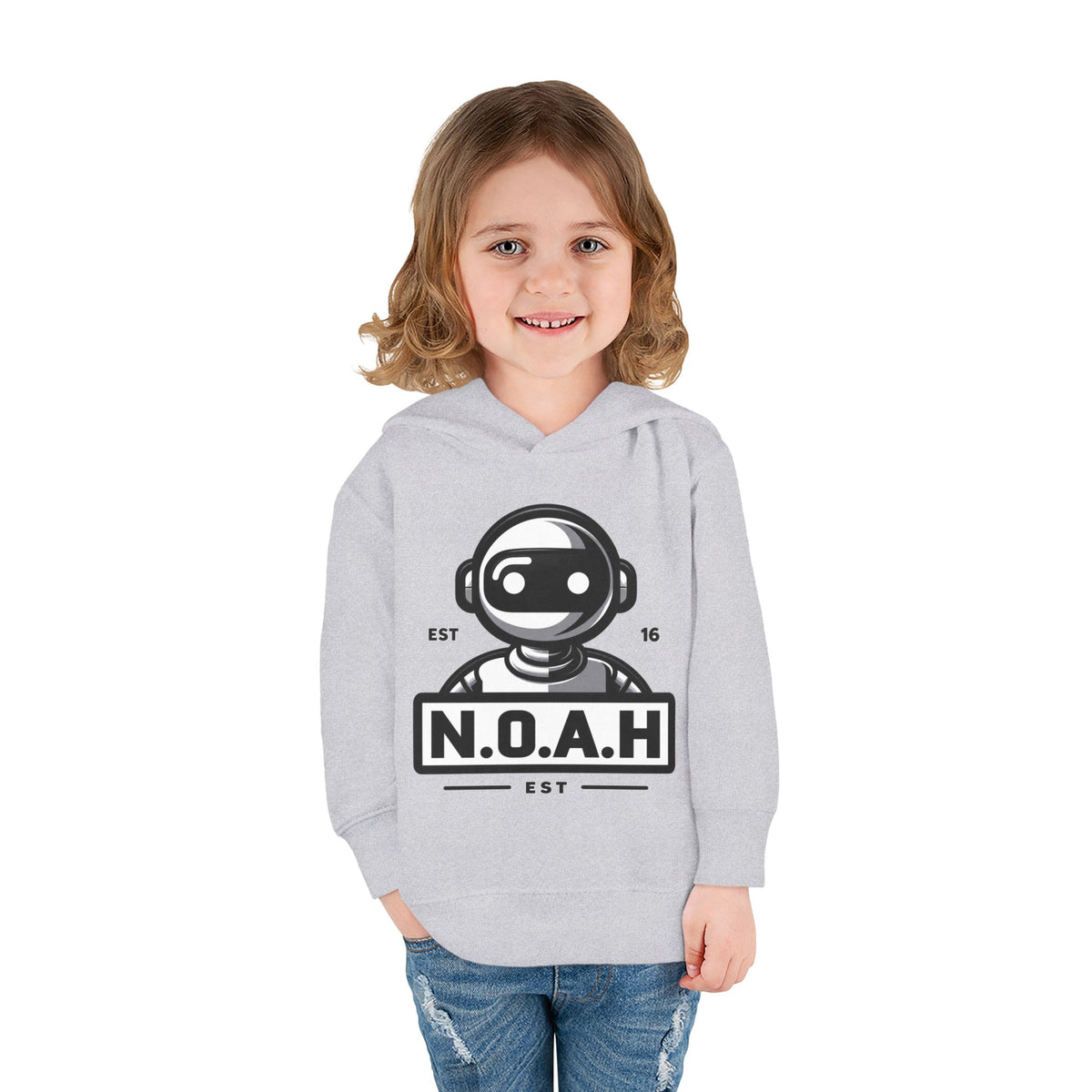 N.O.A.H™ Robot Kids Hoodie — Toddler Pullover with Logo front & Back 'Nation of All Humans' Graphic