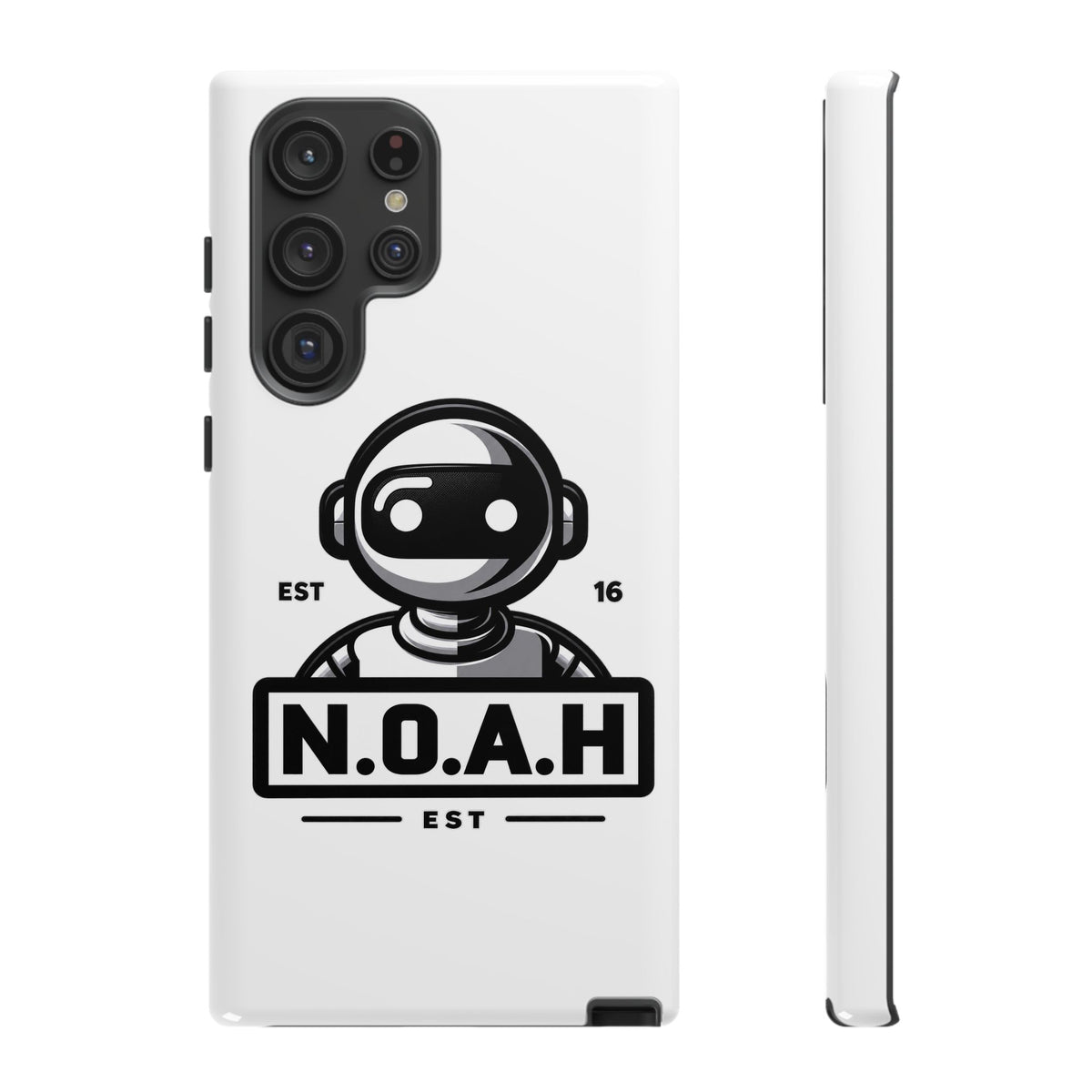 N.O.A.H™ Robot Phone Case — Retro Monochrome Tech Logo Protective Case