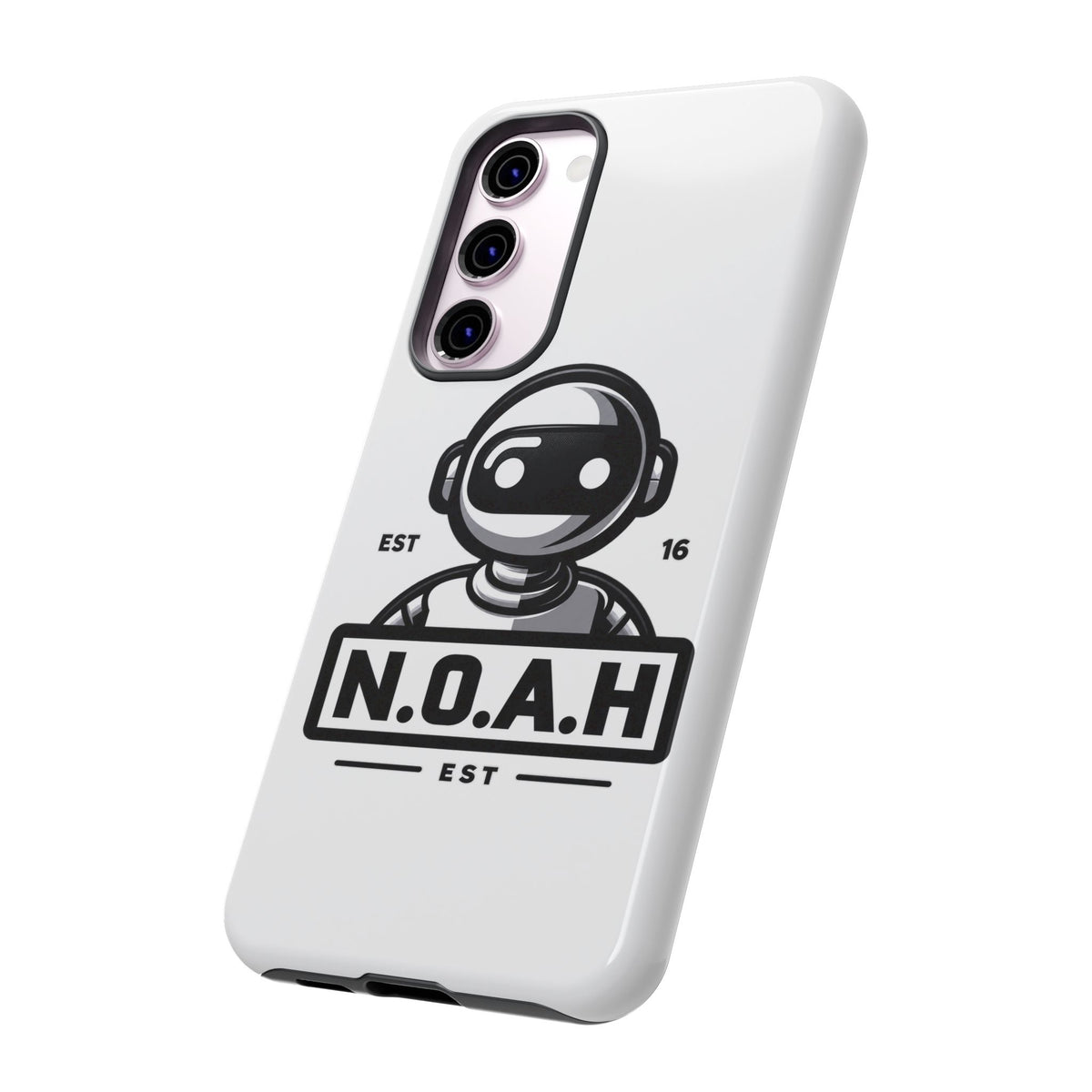 N.O.A.H™ Robot Phone Case — Retro Monochrome Tech Logo Protective Case