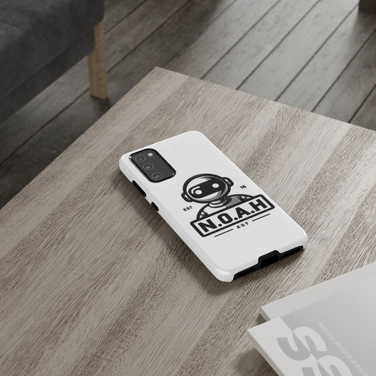 N.O.A.H™ Robot Phone Case — Retro Monochrome Tech Logo Protective Case