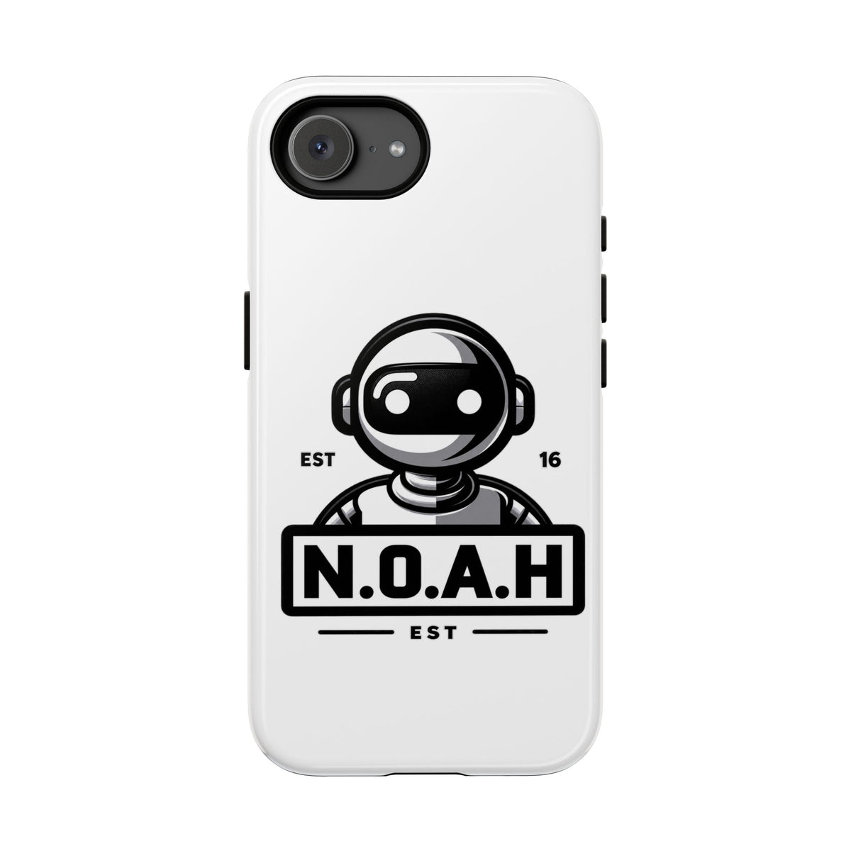 N.O.A.H™ Robot Phone Case — Retro Monochrome Tech Logo Protective Case