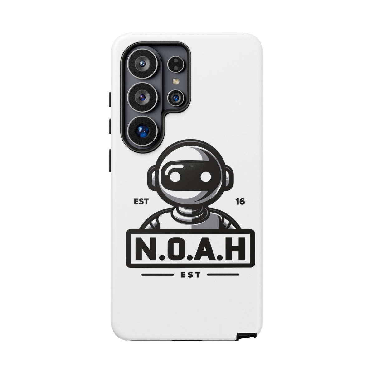N.O.A.H™ Robot Phone Case — Retro Monochrome Tech Logo Protective Case